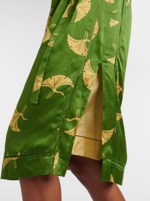 Копринена сатенена миди рокля с принт Dries Van Noten зелено