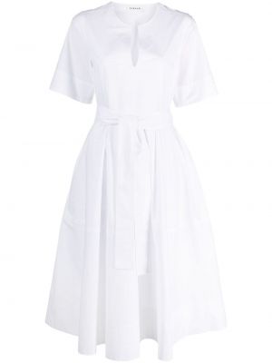 Bavlněné mini šaty s páskem s krátkými rukávy P.a.r.o.s.h. - bílá
