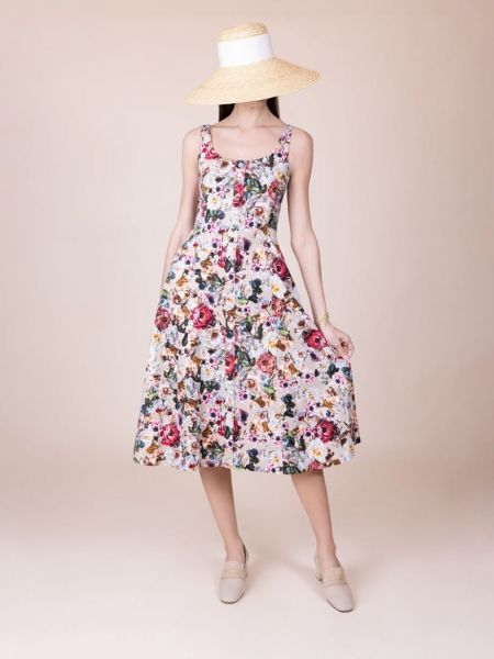 Sukienka midi w kwiatki z nadrukiem Adam Lippes różowa