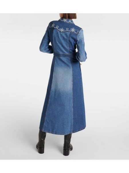Midi šaty s výšivkou Chloé modrá