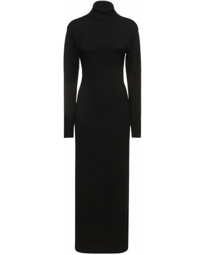 Dzianinowa sukienka długa z otwartymi plecami wełniana Mm6 Maison Margiela czarna