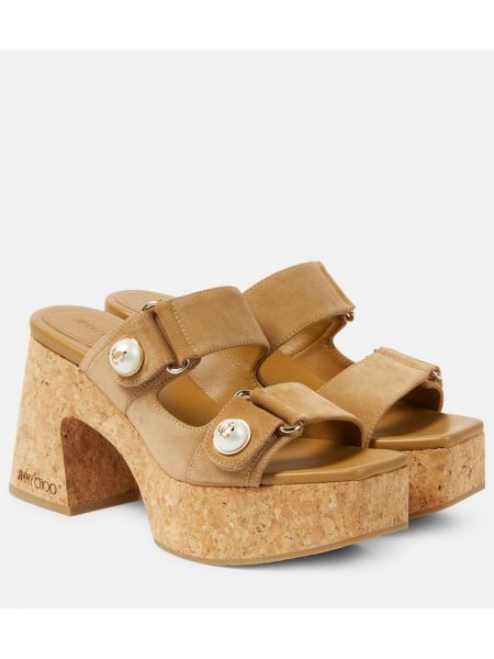 Sandali in pelle scamosciata con platform Jimmy Choo beige