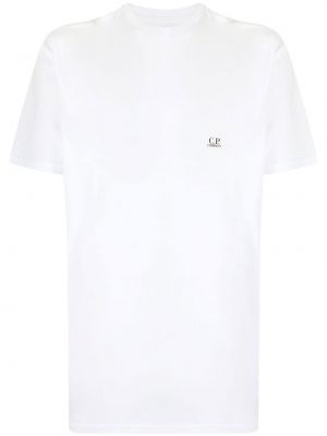 Памучна тениска с качулка с принт C.p. Company бяло
