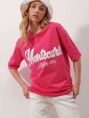 Tricou cu imprimeu Trend Alaçatı Stili - Roz