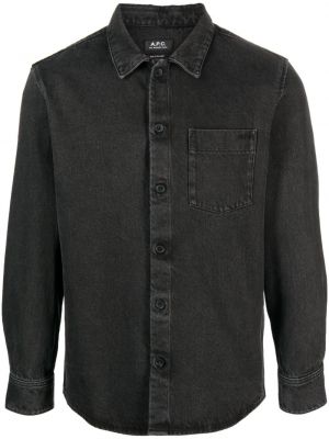 Bavlnená košeľa na gombíky A.p.c. čierna