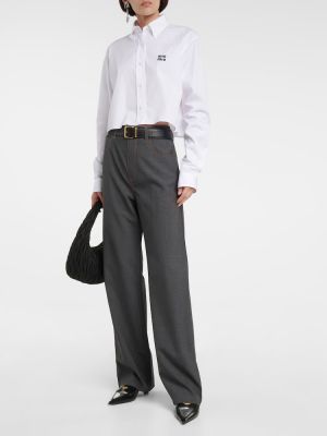 Vlněné rovné kalhoty Miu Miu šedé