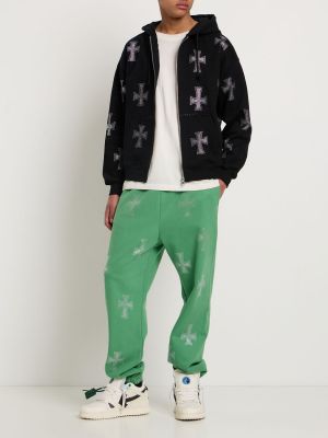 Памучни спортни панталони с кристали Unknown зелено