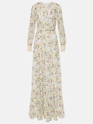 Svilena maksi haljina s cvjetnim printom Max Mara bijela