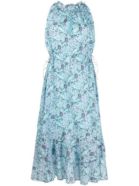 Sukienka midi bez rękawów bawełniana w kwiatki Rebecca Minkoff - niebieski