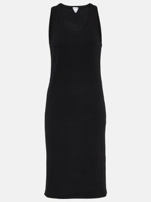 Pamučna midi haljina od jersey Bottega Veneta crna