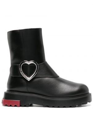 Ankle boots skórzane na sprzączkę Love Moschino czarne