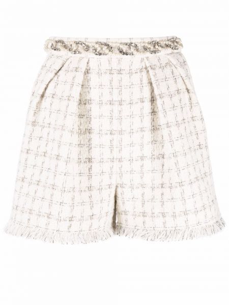 Pantalones cortos con perlas de tweed Elisabetta Franchi blanco