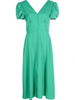 Viskózové midi šaty s knoflíky s výstřihem do v Saloni - zelená