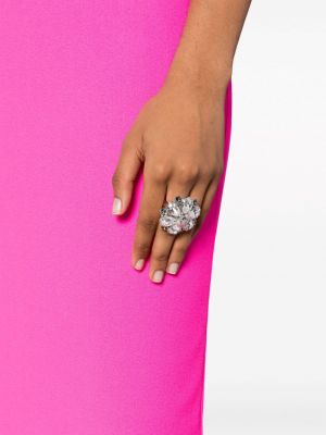 Křišťálový květinový prsten Versace stříbrný