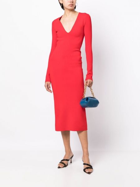 Sukienka midi z dekoltem w serek Victoria Beckham czerwona