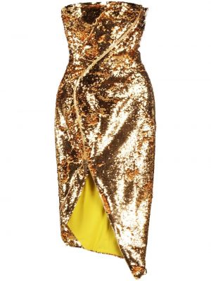 Rochie de cocktail cu paiete cu fermoar asimetrică Genny auriu