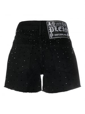 Shorts en jean en cristal Philipp Plein noir