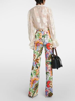 Pantaloni cu picior drept cu talie înaltă cu model floral Etro