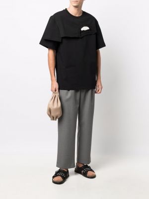Asimetriškas medvilninis marškinėliai Feng Chen Wang juoda