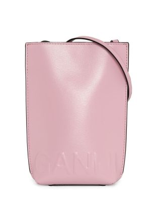 Bőr crossbody táska Ganni rózsaszín