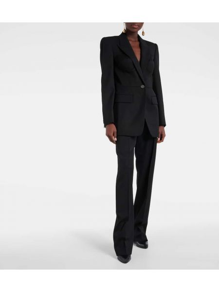 Slim fit vlněné rovné kalhoty s vysokým pasem Alexander Mcqueen černé