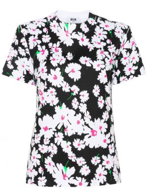 Květinové bavlněné tričko s potiskem Msgm