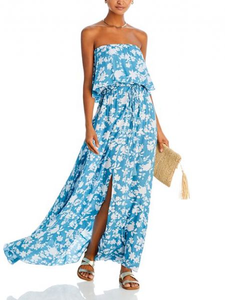 Синее длинное платье в цветочек с принтом Tiare Hawaii