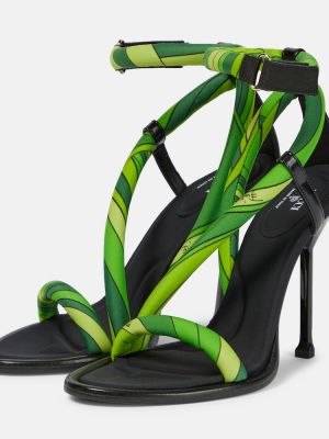 Jedwabne sandały skórzane Pucci zielone