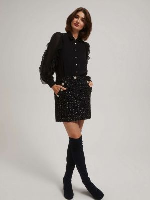 Φούστα με κουμπιά tweed Moodo μαύρο