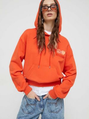 Pamučna hoodie s kapuljačom Moschino Jeans narančasta