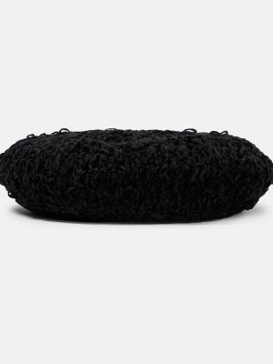 Žametna baretka z vezenjem iz rebrastega žameta Ganni črna