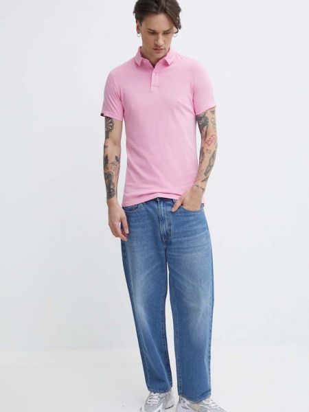 Pamučna polo majica Superdry ružičasta