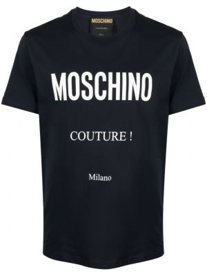 Памучна тениска с принт Moschino синьо