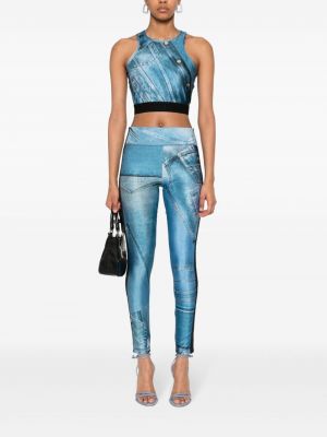 Legginsy z nadrukiem Versace Jeans Couture niebieskie