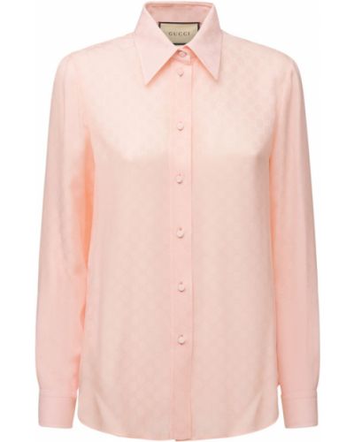 Camicia di seta in tessuto jacquard in crepe Gucci rosa