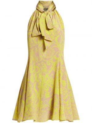 Копринена коктейлна рокля Versace жълто