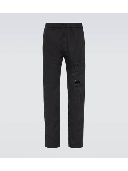 Памучни ленени прав панталон C.p. Company черно