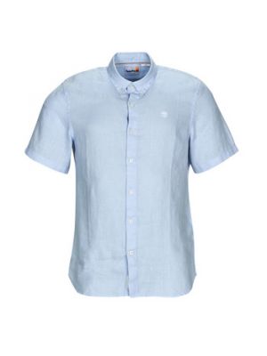 Camicia di lino slim fit a maniche corte Timberland blu