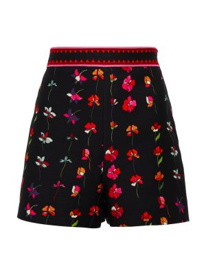 Pantaloni scurți de lână cu model floral Valentino negru