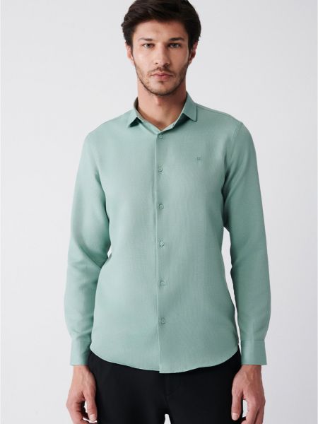 Βαμβακερό πουκάμισο σε στενή γραμμή Avva πράσινο