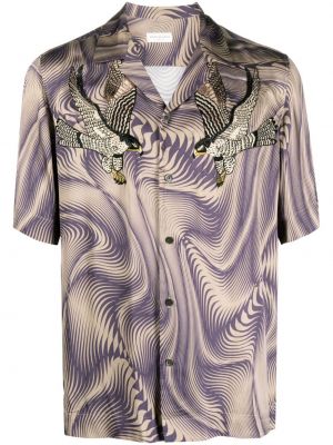 Košile s knoflíky s potiskem s abstraktním vzorem Dries Van Noten fialová
