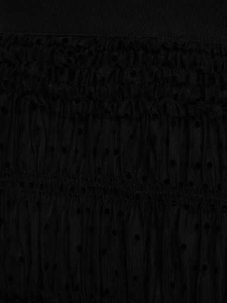 Tylové bodkované midi šaty s perím Self-portrait čierna