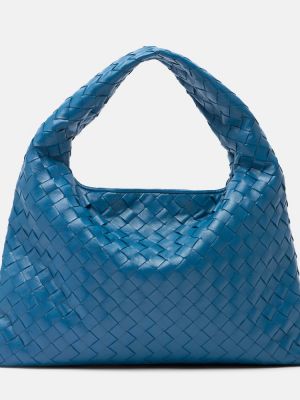 Kožená nákupná taška Bottega Veneta modrá