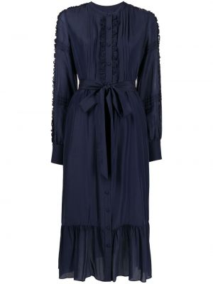 Midi šaty s volánmi Marchesa Notte modrá