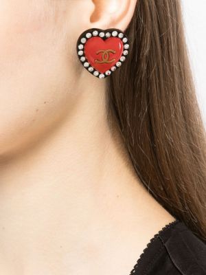 Boucles d'oreilles à boucle de motif coeur Chanel Pre-owned rouge