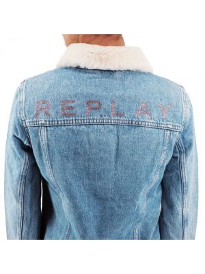 Kurtka jeansowa skórzana Replay niebieska