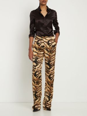 Saténové kalhoty relaxed fit s tygřím vzorem Roberto Cavalli
