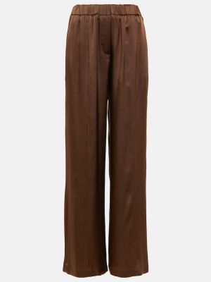 Jedwabne satynowe spodnie Loewe brązowe
