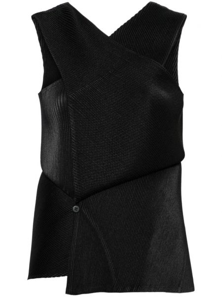 Πλισέ ασύμμετρη δερμάτινη μπλούζα Issey Miyake μαύρο