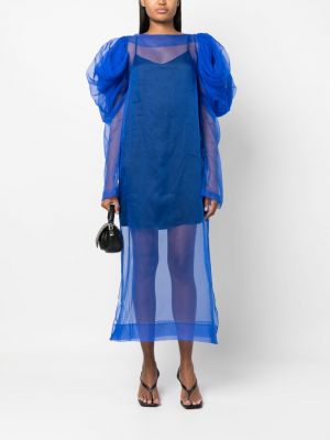 Przezroczysta jedwabna sukienka koktajlowa Paula Canovas Del Vas niebieska